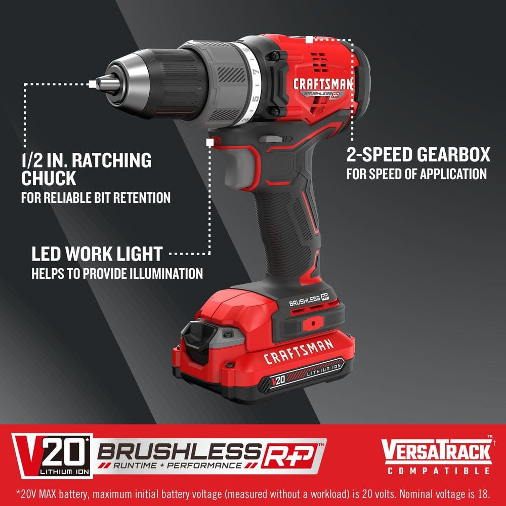 CRAFTSMAN V20* Cordless Brushless RP 1/2 Inch Drill/Driver Kit, large image number 2