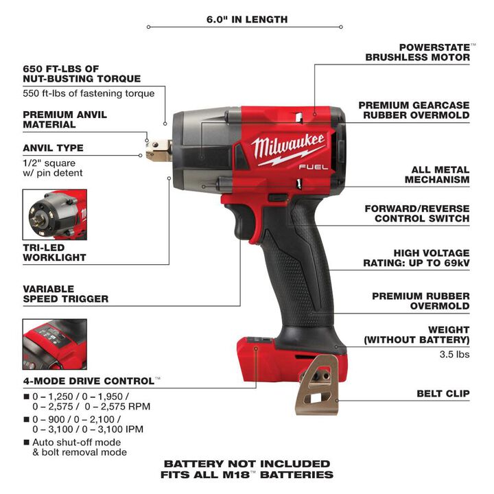 Milwaukee M18 FUEL 1/2inch Impact Wrench (Bare Tool) with Pin Detent Reconditioned, large image number 5