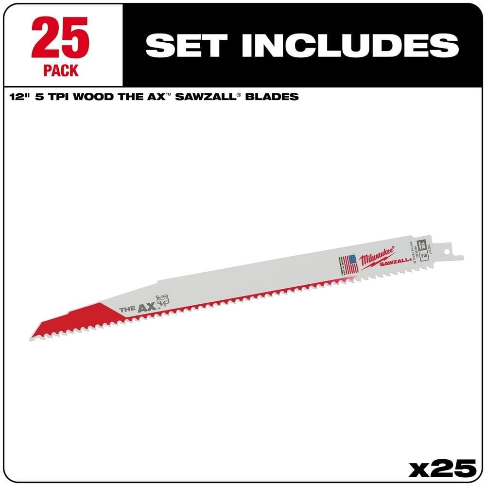 Milwaukee 12 in. 5 TPI The Ax SAWZALL Blade 25PK, large image number 2