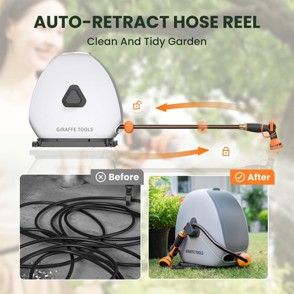 Giraffe Tools Ground-Mounted Retractable Hose Reel1/2 Inch 100 Ft with 9 Mode Nozzle & Leader Hose, large image number 4