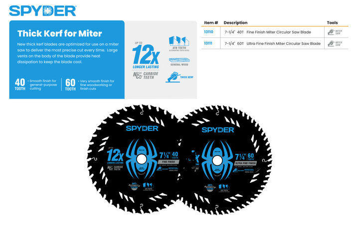 Spyder 7-1/4 Inch 40T Circular Saw Blade for Fine Finishing, Thick Kerf, large image number 2