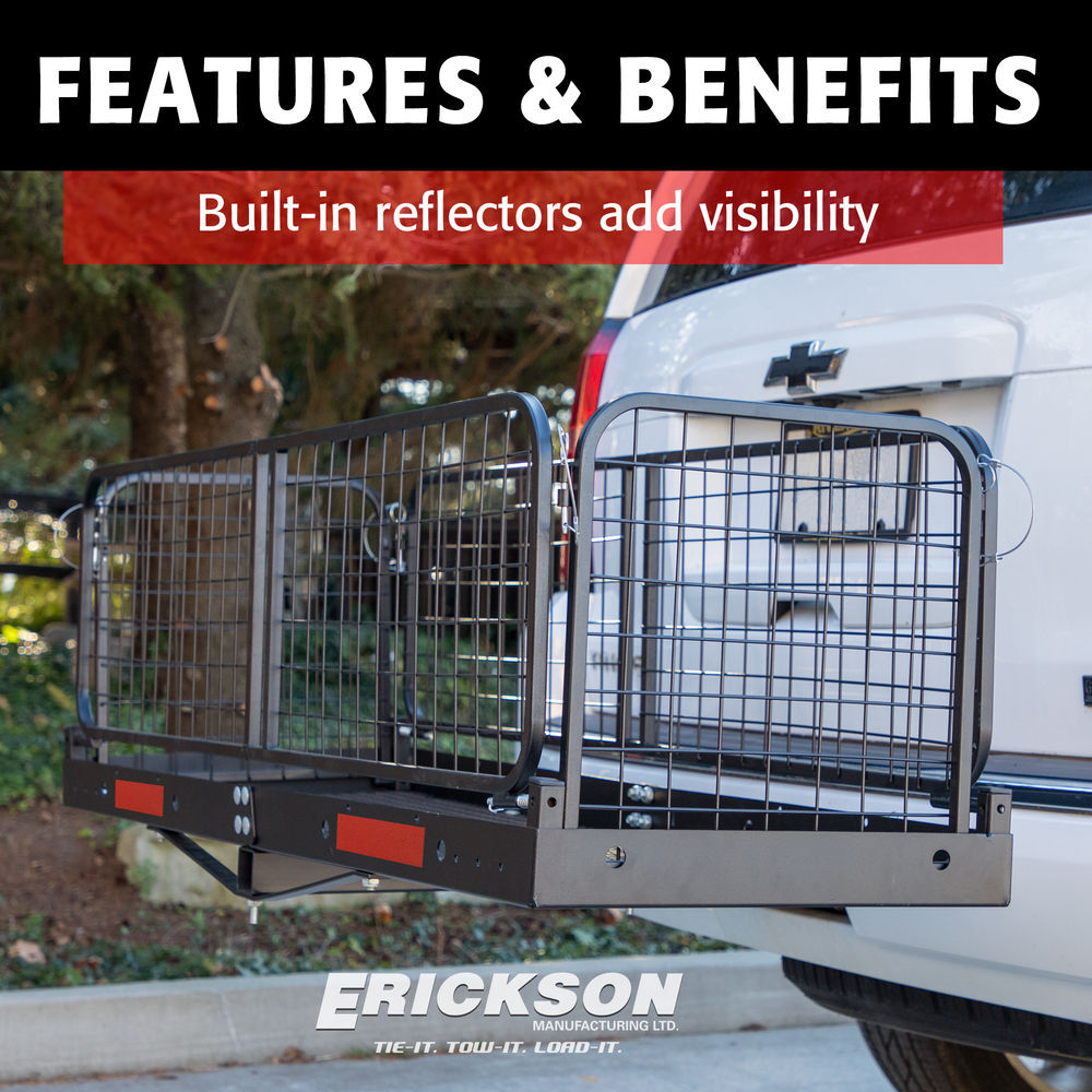 Erickson Mfg 500 lb Capacity Folding Steel Hitch Cargo Carrier, 60 Inch x 20 Inch x 18 Inch, for 2 Inch Receiver, large image number 3