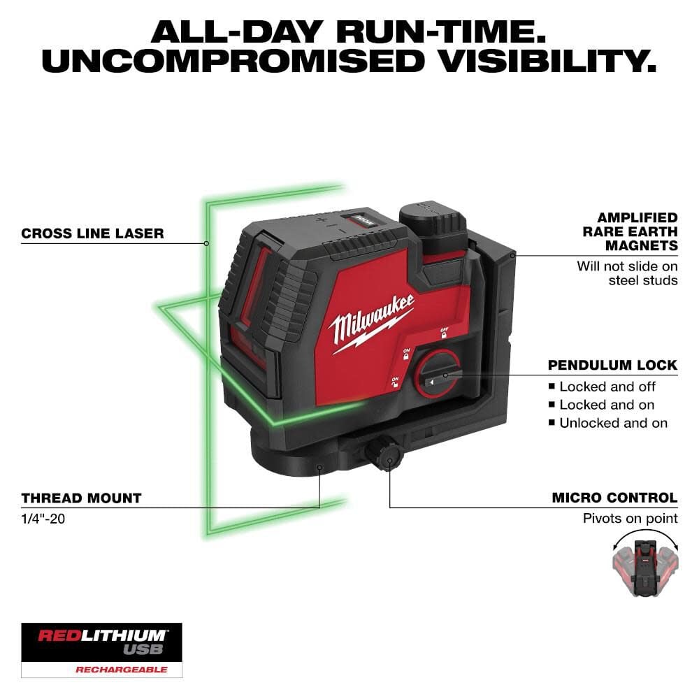 Milwaukee Green Beam Laser Cross Line USB Rechargeable, large image number 2