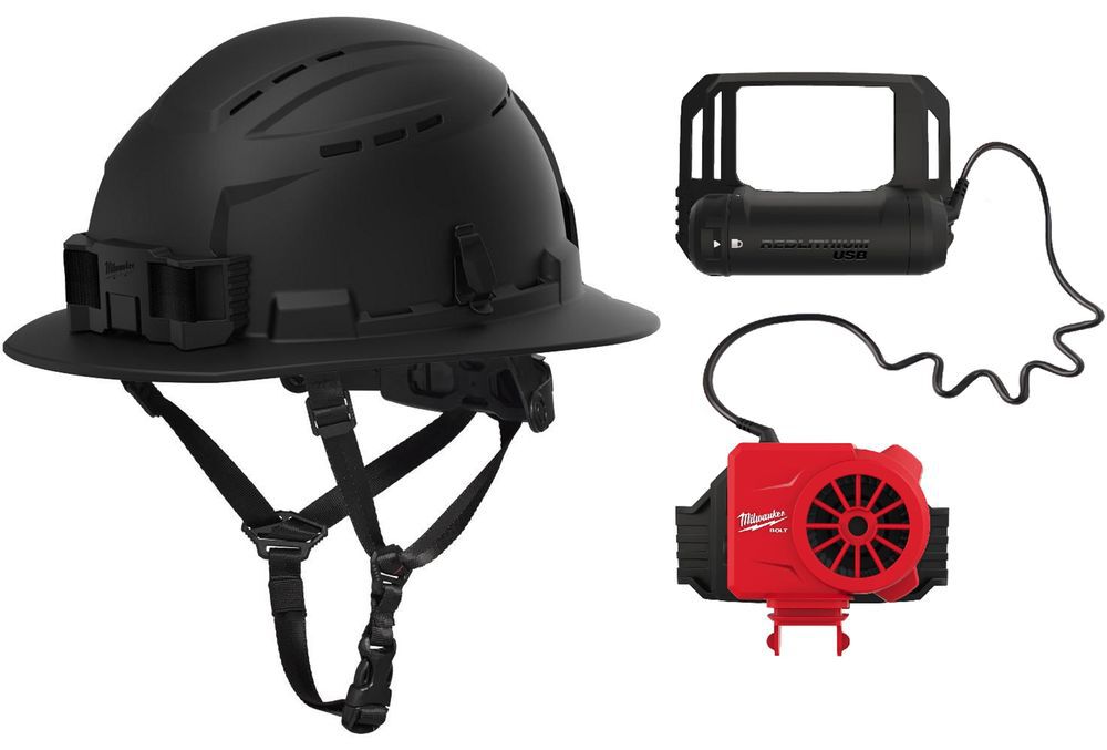 Milwaukee BOLT Black Full Brim Vented Safety Helmet Type 2 Class C & Cooling Fan Bundle, large image number 1