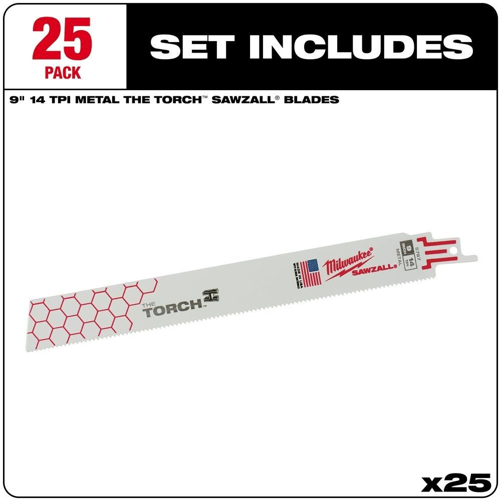 Milwaukee 9 in. 14 TPI THE TORCH SAWZALL Blade 25PK, large image number 2