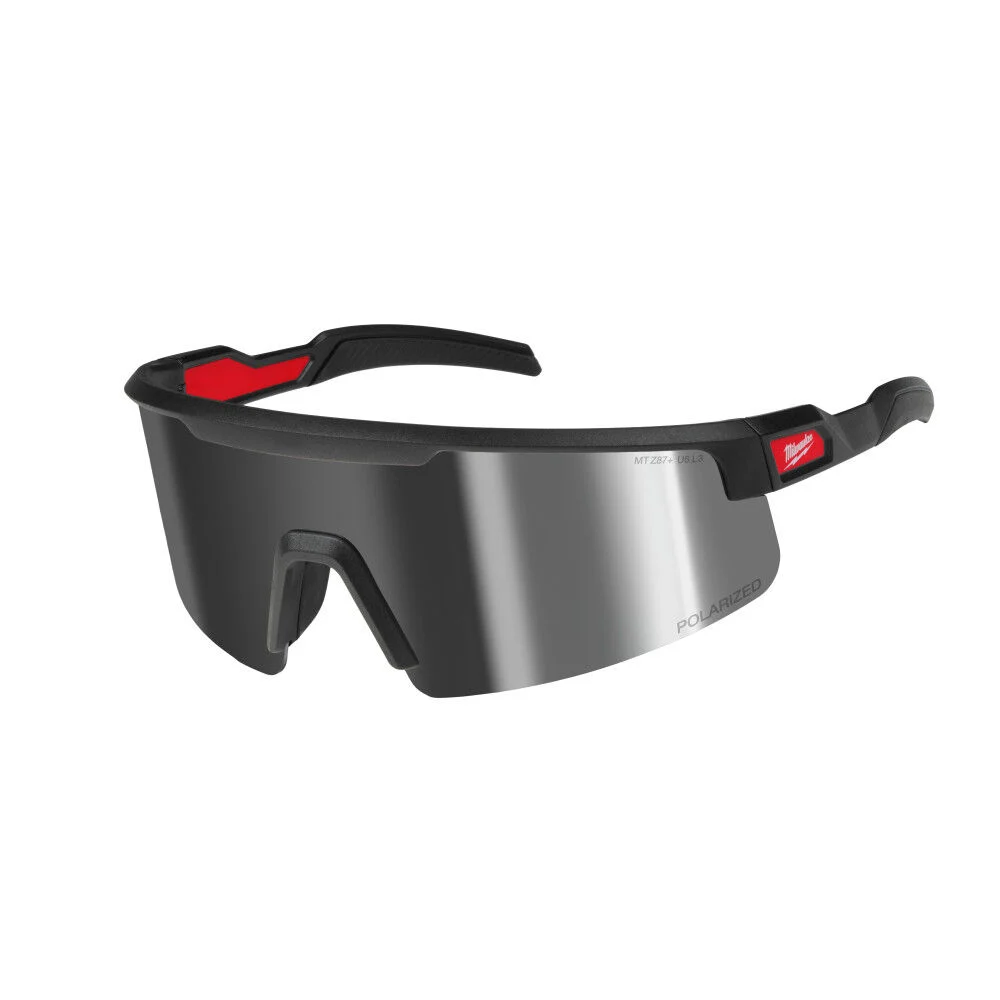 Milwaukee Polarized Wrap Around Safety Glasses - Silver Mirrored Dual Coat Lenses, large image number 1