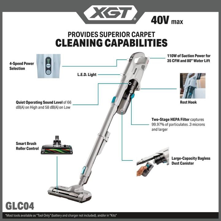 Makita 40V Max XGT Brushless 4-Speed Cyclonic Stick Vacuum (Bare Tool), large image number 1