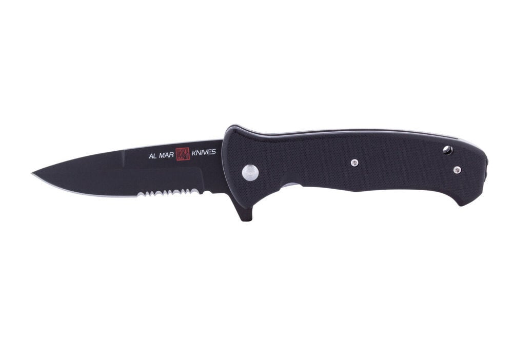 AL MAR Knives Combo SERE 2020 Serrated 3.6in Folding Knife, Black – AMK2207