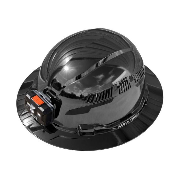 Klein Tools Class C Hard Hat REFLEKTOR Black Chrome Vented Full Brim with Headlamp