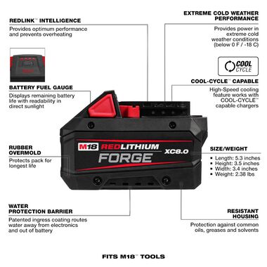 Milwaukee M18 REDLITHIUM FORGE XC8.0 Battery Pack, large image number 9