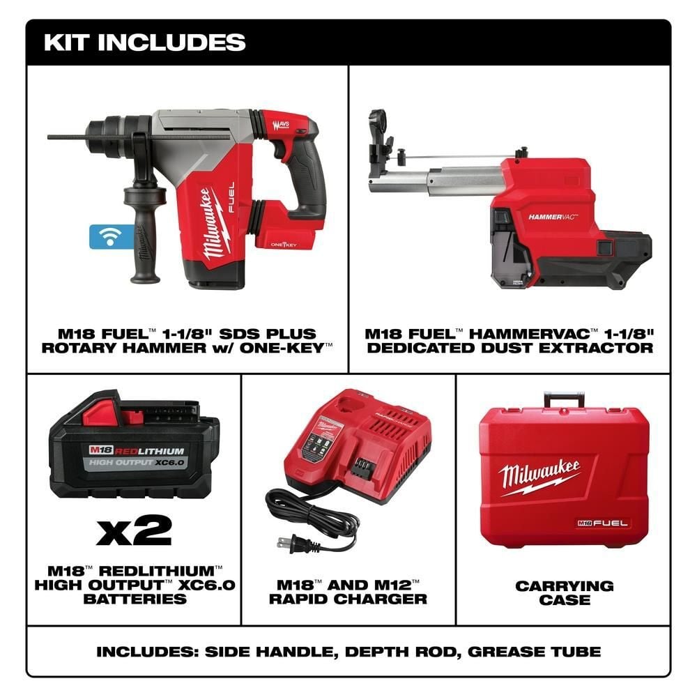 Milwaukee M18 FUEL 1 1/8inch SDS Plus Rotary Hammer ONE-KEY Dust Extractor Kit, large image number 3
