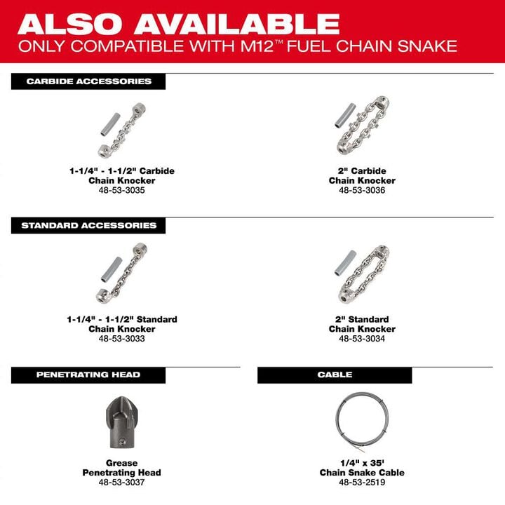 Milwaukee 2 Inch Standard Chain Knocker for 1/4 Inch Chain Snake Cable, large image number 3