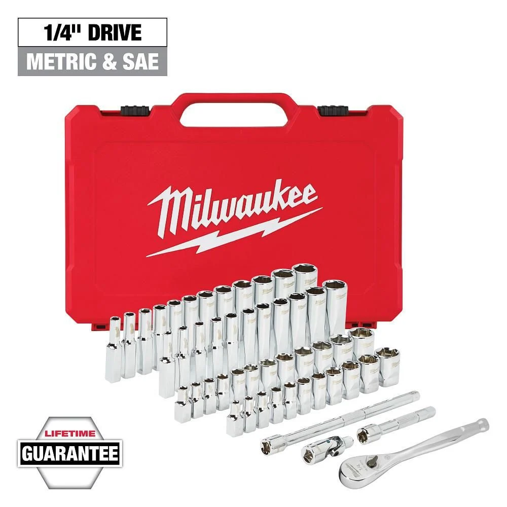 Milwaukee 1/4 in. Drive 50 pc. Ratchet & Socket Set - SAE & Metric - 48-22-9004