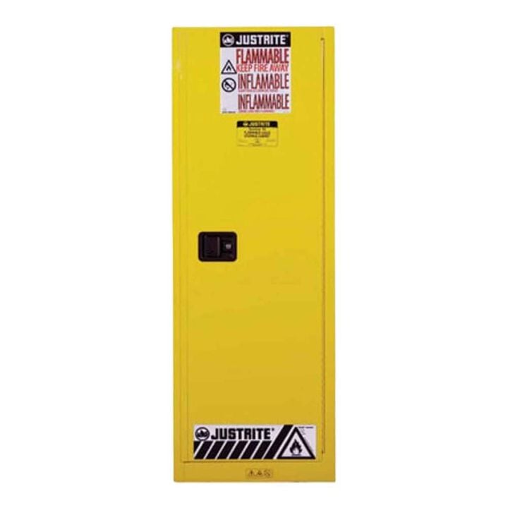 Justrite 22 Gallon Yellow Steel Self Close 3 Shelf Flammable Cabinet, large image number 0