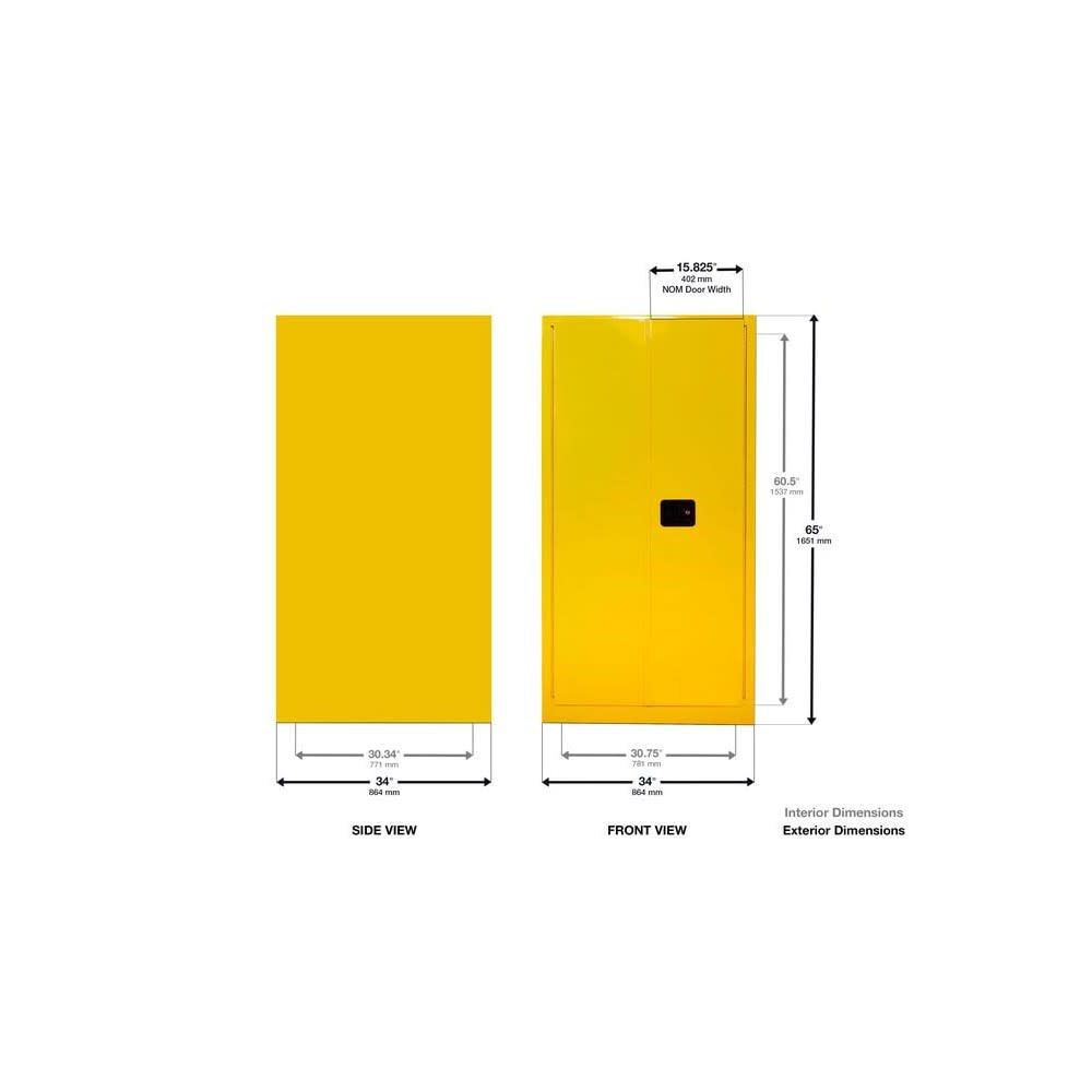 Justrite 55 Gallon Yellow Steel Manual Close Flammable Cabinet, large image number 2