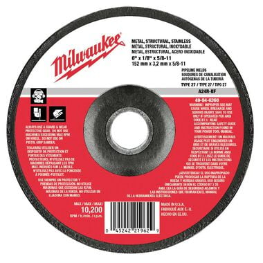 Milwaukee 4-1/2 Inch x 1/8 Inch x 5/8 to 11 Inch Grinding Wheel (Type 27)