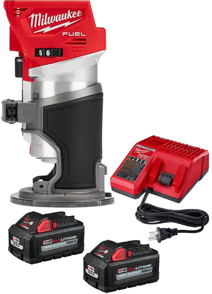 Milwaukee M18 FUEL Compact Router & M18 REDLITHIUM HIGH OUTPUT 6.0 Starter Kit with Battery & Charger Bundle