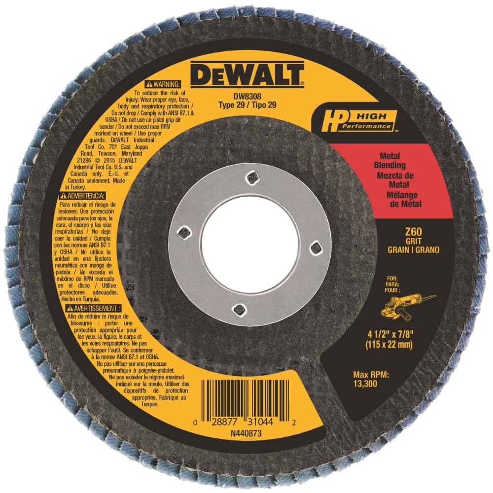 ラウンドプラター　2枚セット DEWALT 4-1/2 In. x 7/8 In. 60 Grit Zirconia Flap Disc DW8308