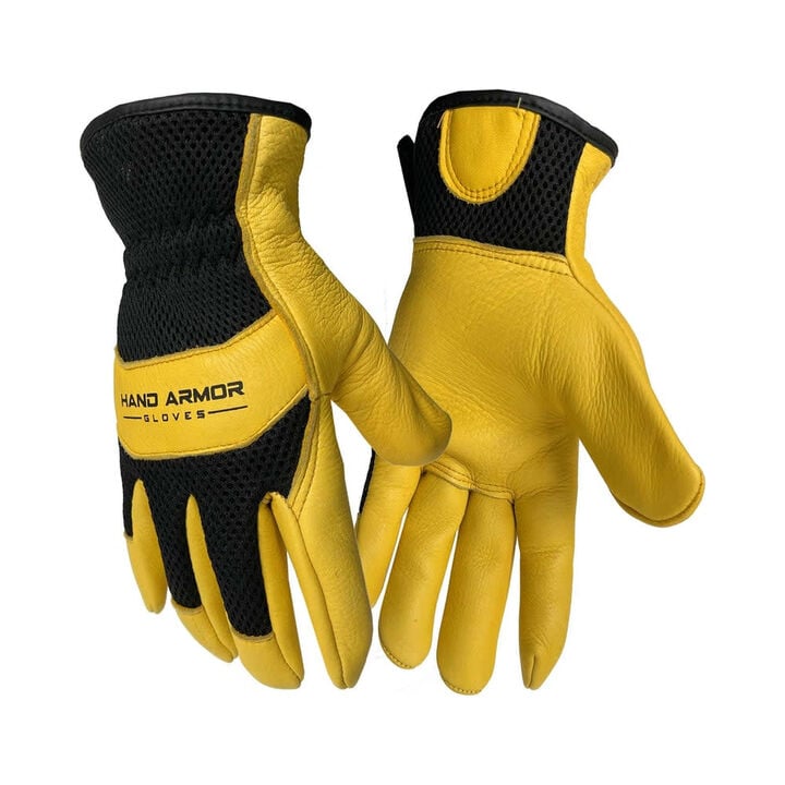 Hand Armor Deerskin Mesh Back Gloves Yellow and Black 2XL