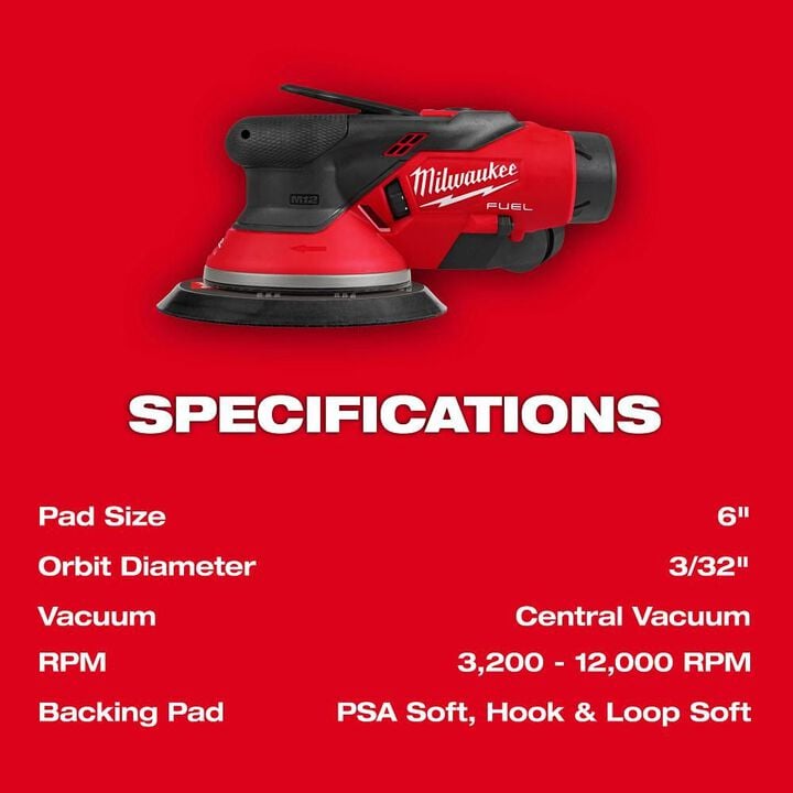 Milwaukee M12 FUEL 6 Inch Random Orbital Sander Kit, 3/32 Inch, large image number 4