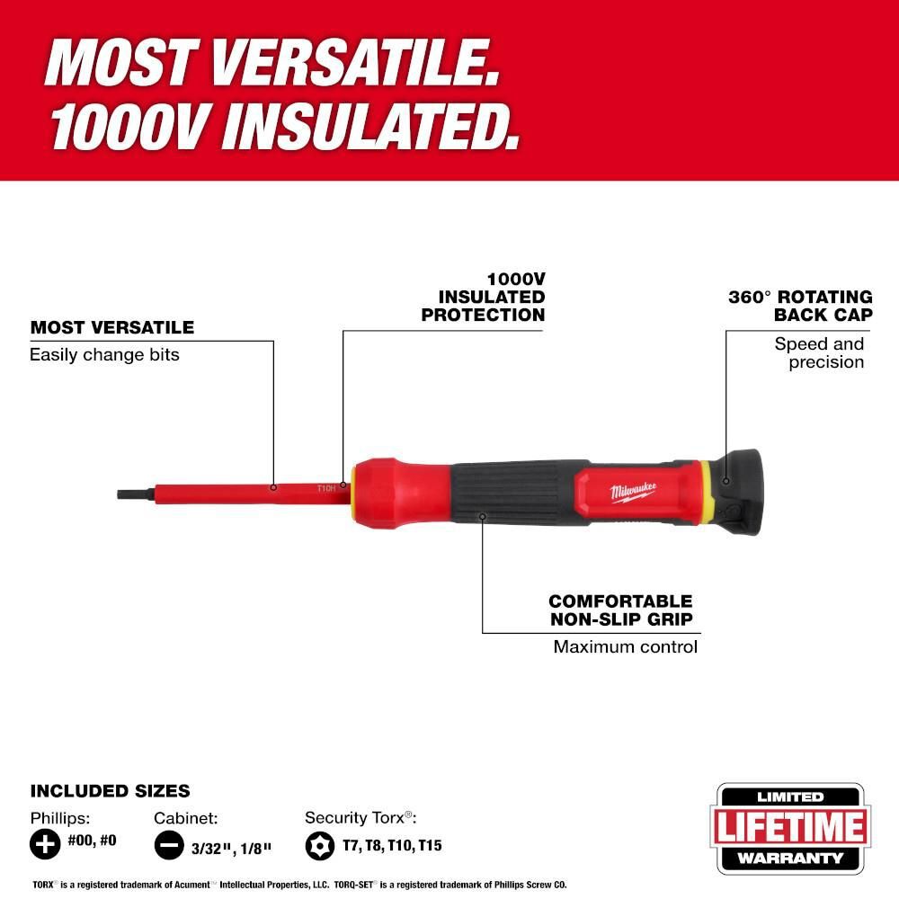 Milwaukee 8-in-1 1000V Insulated Precision Multi-Bit Screwdriver Set, large image number 4