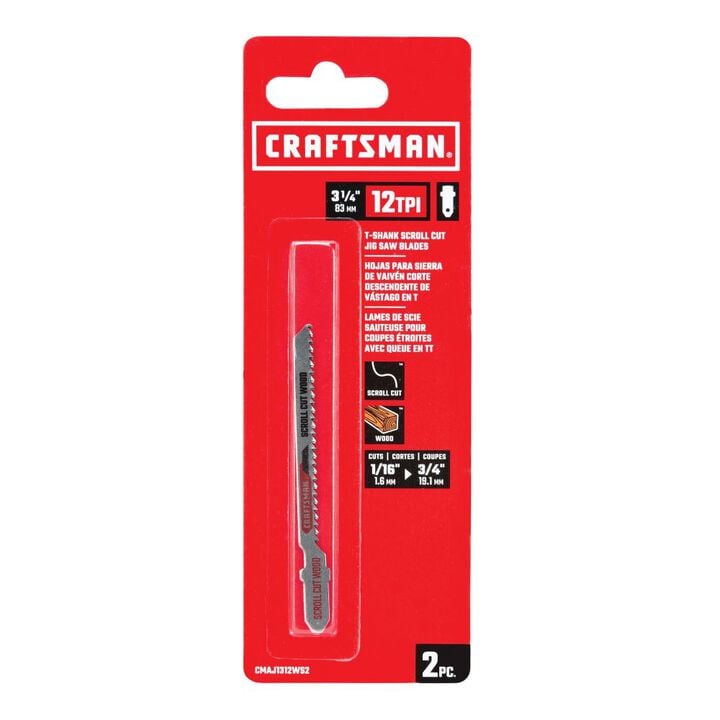 CRAFTSMAN 3-1/4 Inch 12 TPI T-Shank Scroll Jig Saw Blade, 2 Pack, large image number 2