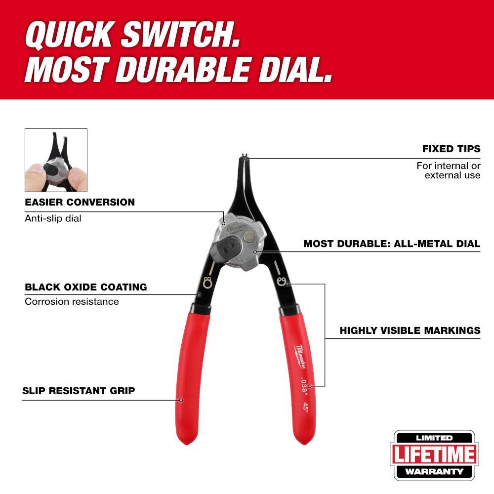 Milwaukee .047 in Convertible Snap Ring Pliers 18 Degree, large image number 2