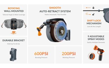 Giraffe Tools 1/2 Inch x 130 Foot Dark Grey Garden Hose Reel with PP Bracket, large image number 9