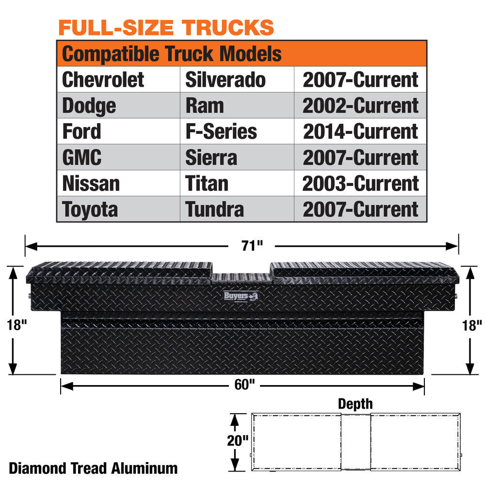 Buyers Products Company 18x20x71 Inch Gloss Black Diamond Tread Aluminum Gull Wing Truck Box, large image number 4