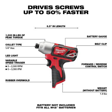 Milwaukee M12 1/4 In. Hex Impact Driver (Bare Tool), large image number 1