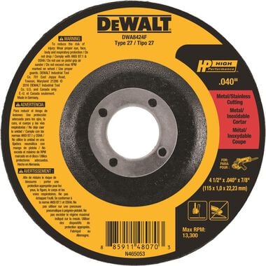 DEWALT 4-1/2 x .040 x 7/8 T27 HP Cut-Off Wheel, large image number 0