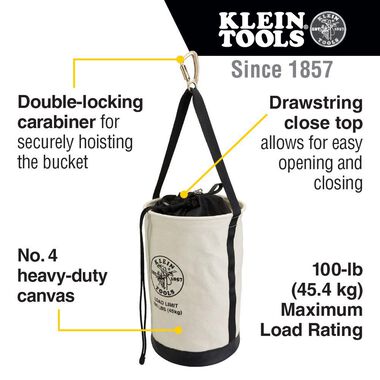 Klein Tools Heavy Duty Canvas Close Bucket 100-pound (45.4 kg) Maximum Load Rating, large image number 1