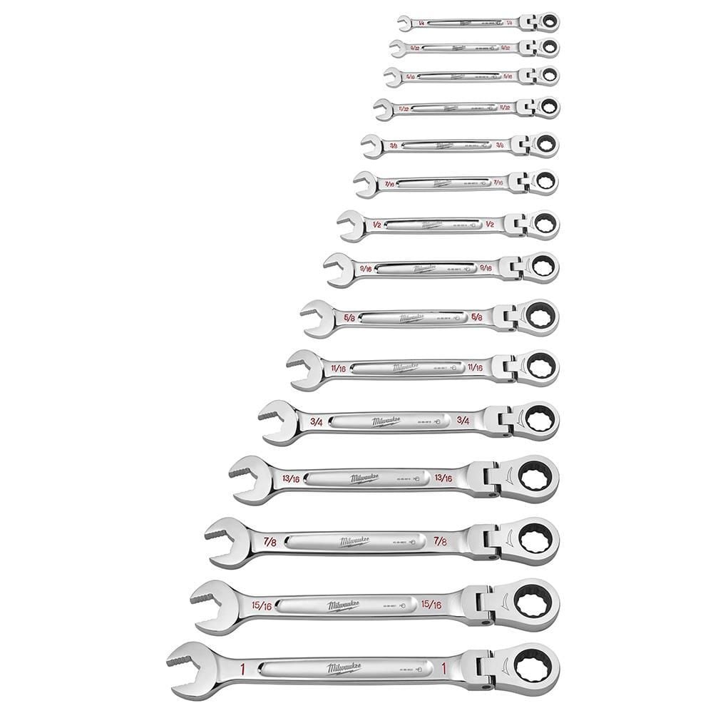 Milwaukee Combination Wrench Set SAE Flex Head Ratcheting 15pc, large image number 14