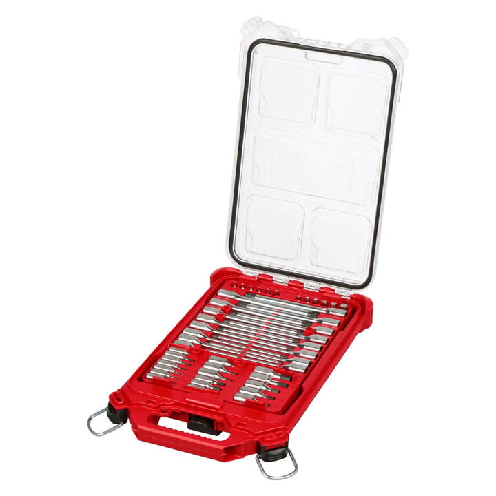 Milwaukee 1/4 Inch and 3/8 Inch Drive SAE Bit Socket Set with PACKOUT Compact Low-Profile Organizer, 46 Pieces
