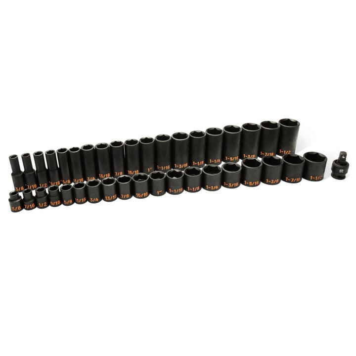 GEARWRENCH 1/2 Inch Drive 6 Point SAE Hi-Viz STD & Deep Impact Socket Set 39 Pieces, large image number 1