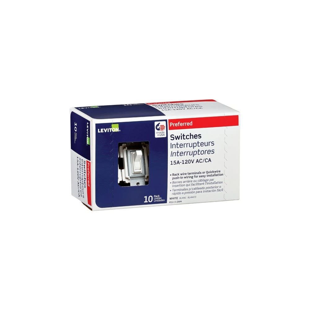 Leviton 15A 120V Framed Toggle Quiet Switch 10 Pack – 3895414