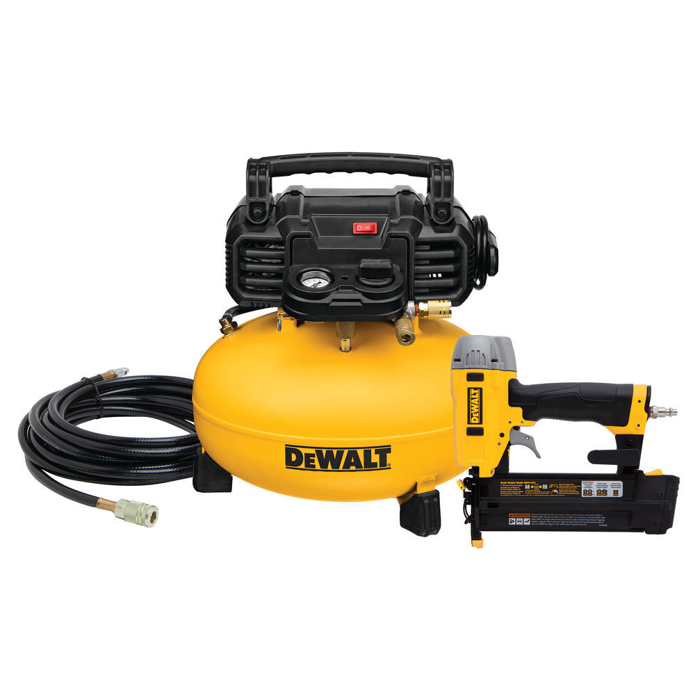 DEWALT 6 Gallon 165 PSI Electric Pancake Air Compressor with Brad Nailer Kit, large image number 1
