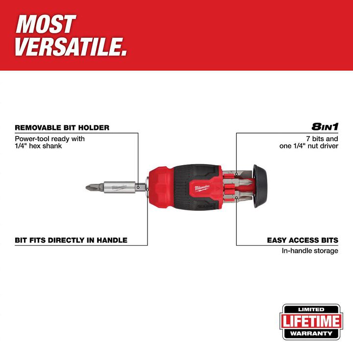 Milwaukee 14-in-1 Ratcheting Multi-Bit Screwdriver and 8-in-1 Compact Multi-Bit Screwdriver, large image number 3