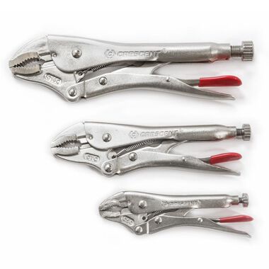 Crescent Curved Jaw Locking Pliers with Wire Cutter 3 Piece Set