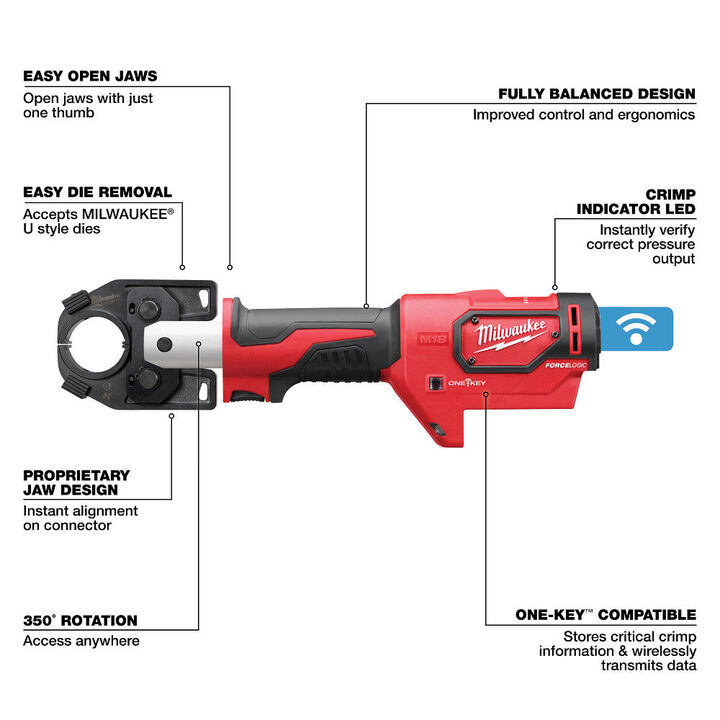 Milwaukee M18 FORCE LOGIC 600 MCM Crimper with #8 - 600 MCM Cu Dies (Bare Tool), large image number 6