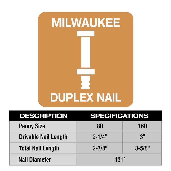 Milwaukee 8D 2-1/4 Inch x .131 Inch Collated Duplex Nails, large image number 3