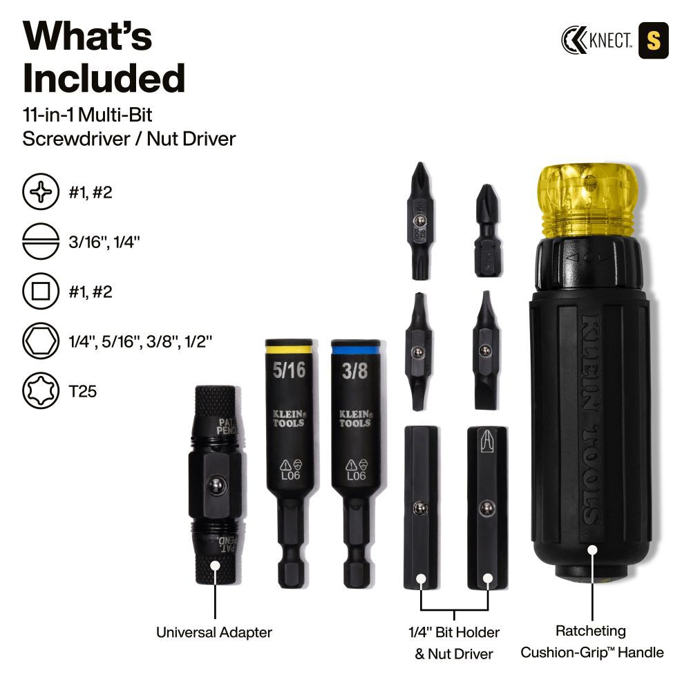 Klein Tools KNECT 11-in-1 Ratcheting Impact Rated Screwdriver/Nut Driver, large image number 2