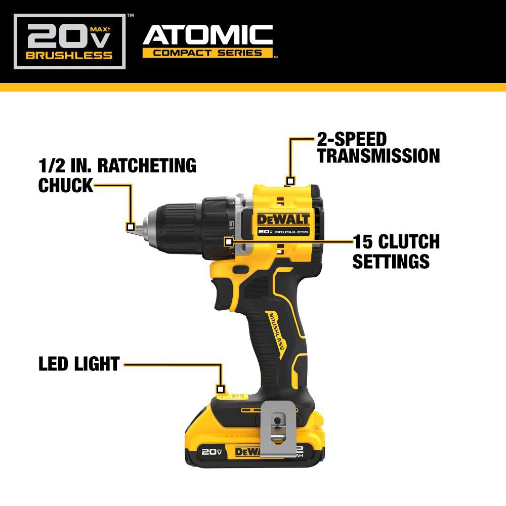 DEWALT Atomic 20V Max Brushless 1/2 Inch Drill Driver Kit & 20V MAX Battery Premium 4 Ah Bundle, large image number 4