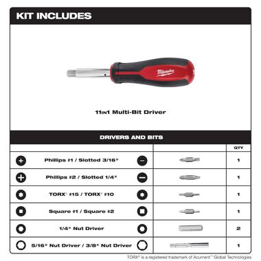 Milwaukee 11-in-1 Screwdriver SQ, large image number 1