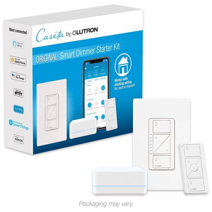 Lutron Caseta 120V 150W 1.25A Gloss White 3Way Dimmer Switch Starter Kit, large image number 1
