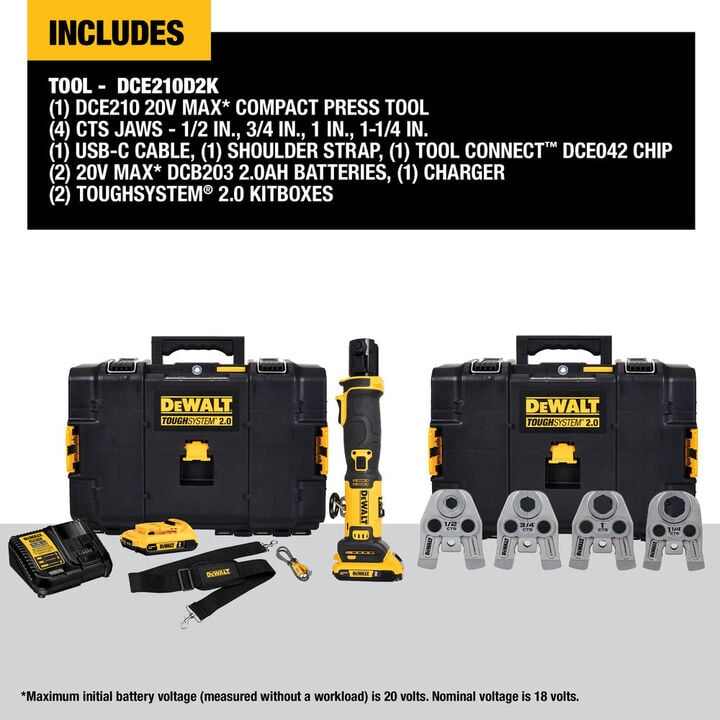 DEWALT 20V 1/2 in to 1-1/4 in Compact Press Tool Kit, large image number 1