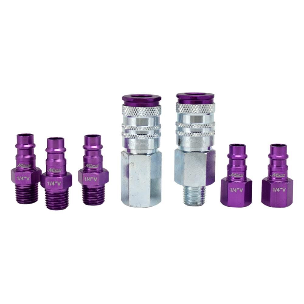 Milton ColorFit S-307VKIT HIGHFLOWPRO Coupler & Plug Kit (7 Piece) Hi-Flo V-Style 1/4in NPT Purple, large image number 1