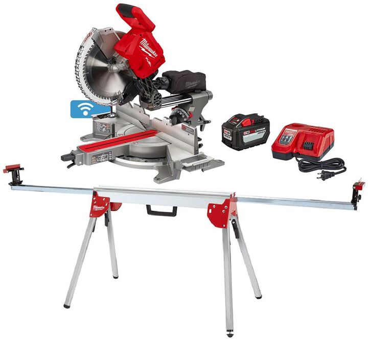 Milwaukee M18 FUEL 12 Inch Dual Bevel Sliding Compound Miter Saw Kit & Folding Miter Saw Stand Bundle