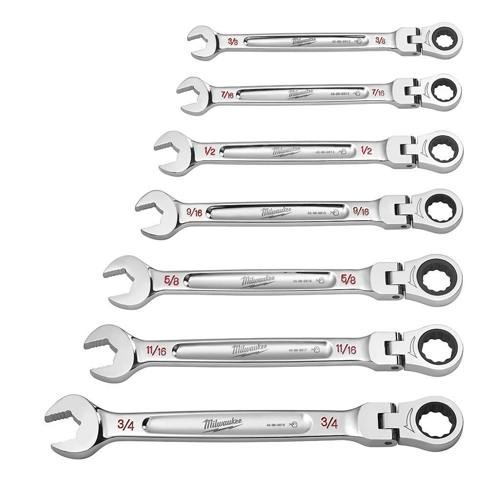 Milwaukee Combination Wrench Set SAE Flex Head Ratcheting 7pc, large image number 13