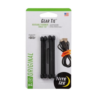 Nite Ize Gear Tie Reusable Rubber Twist Tie 3in 4pk Black